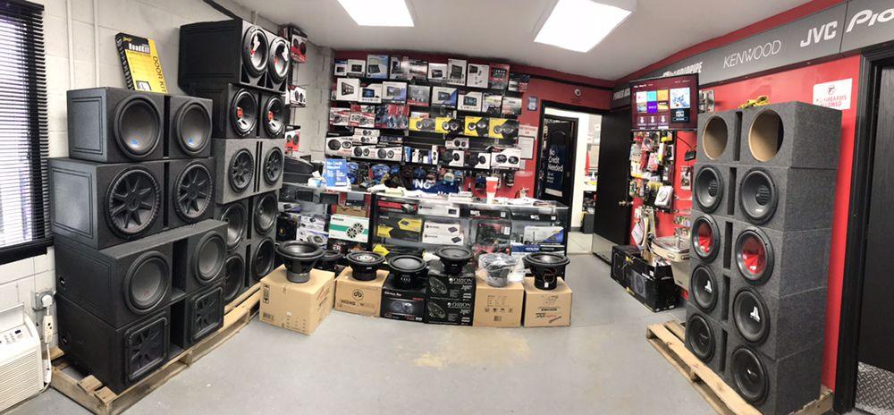 Shades Audio showroom with subwoofers, amplifiers and car stereos